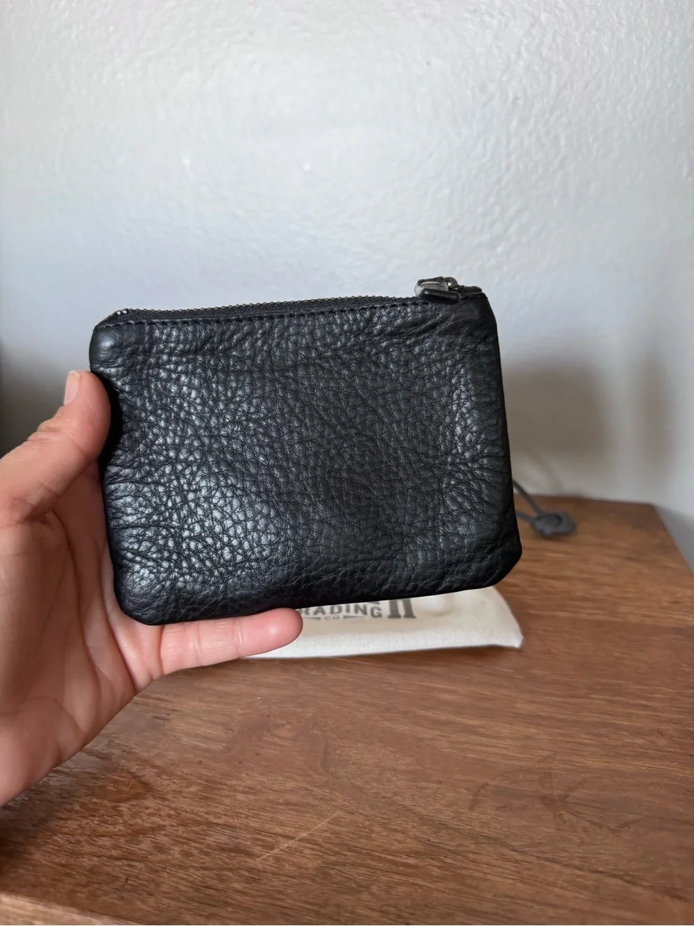 Duluth Trading Co. Black Pebble 100% Leather Lifetime Zipper Pouch with Dust Bag